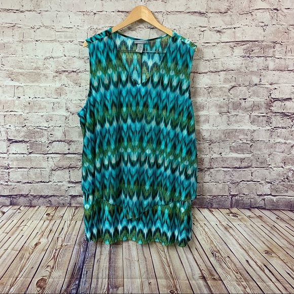 Catherine’s Blue Ikat Print V Neck Sleeveless Blouse - Picture 1 of 9